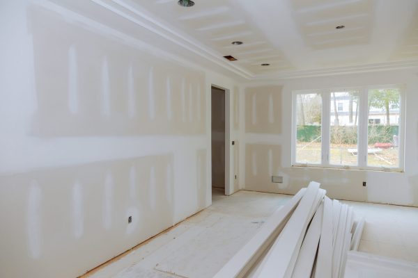 Construction building industry new home construction interior drywall and finish details Light white room and window